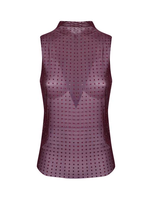 Top smanicato in tulle trasparente con strass viola PINKO | 103913 A220W44